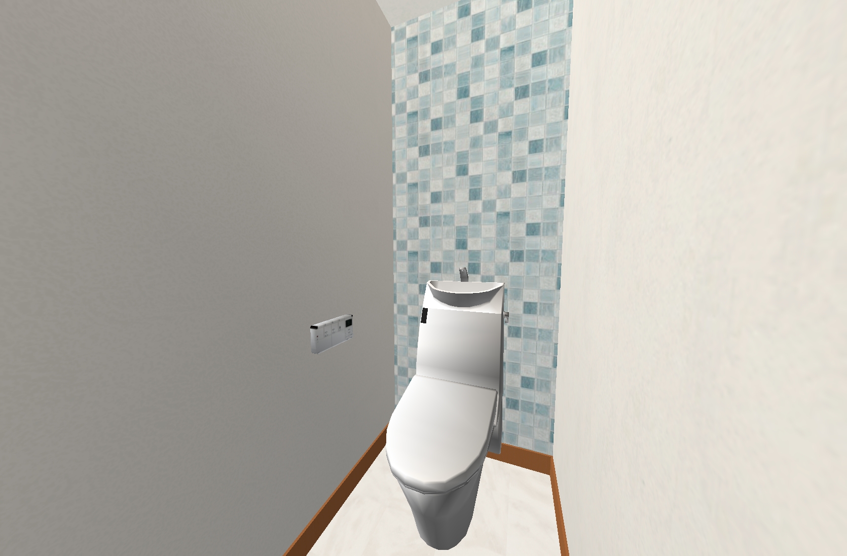 トイレは可愛いタイル風の壁紙で明るさと清潔感アップ！