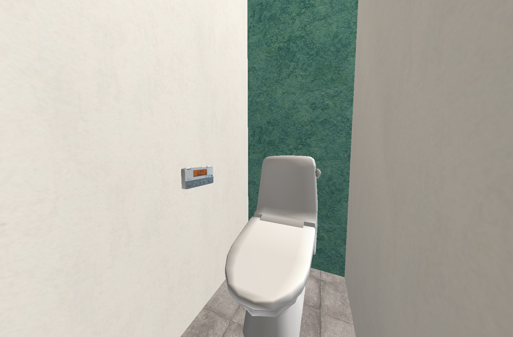 トイレもリビングのアクセントクロスと同じブルーに。石畳風の床ともマッチしています☆