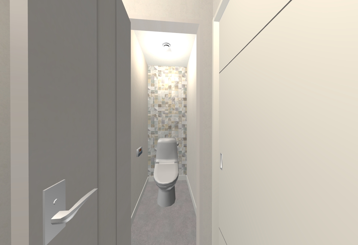 モルタル調の床とモダンなタイル柄がオシャレなトイレ